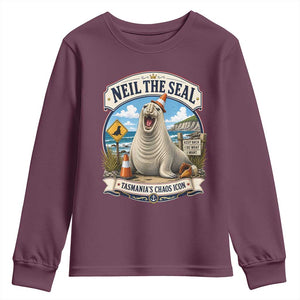 Retro Neil the Seal Tasmanias Chaos Icon Youth Sweatshirt Funny Roaring Elephant Seal Traffic Cone Meme