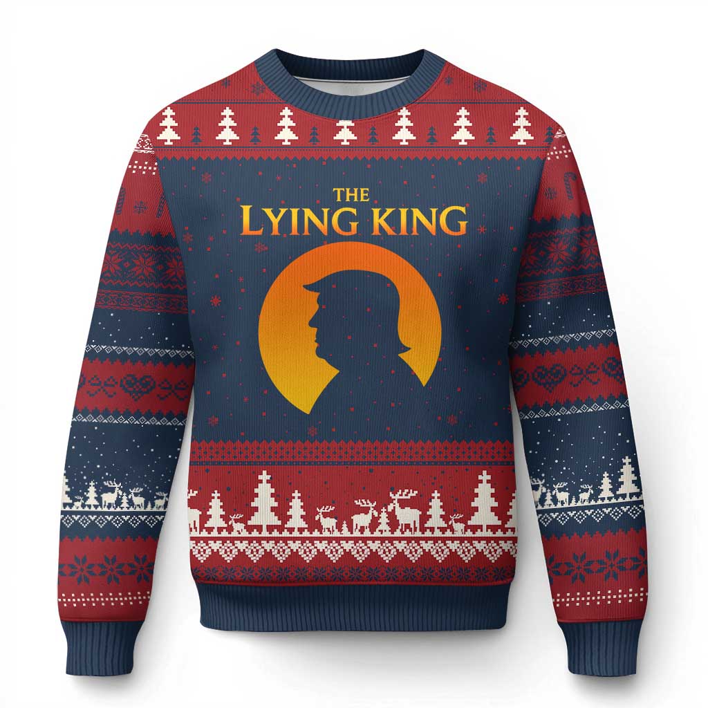 The Lying King Silhouette Sunrise Political Satire Parody Graphic Ugly Christmas Sweater TS02 Navy Red Print Your Wear