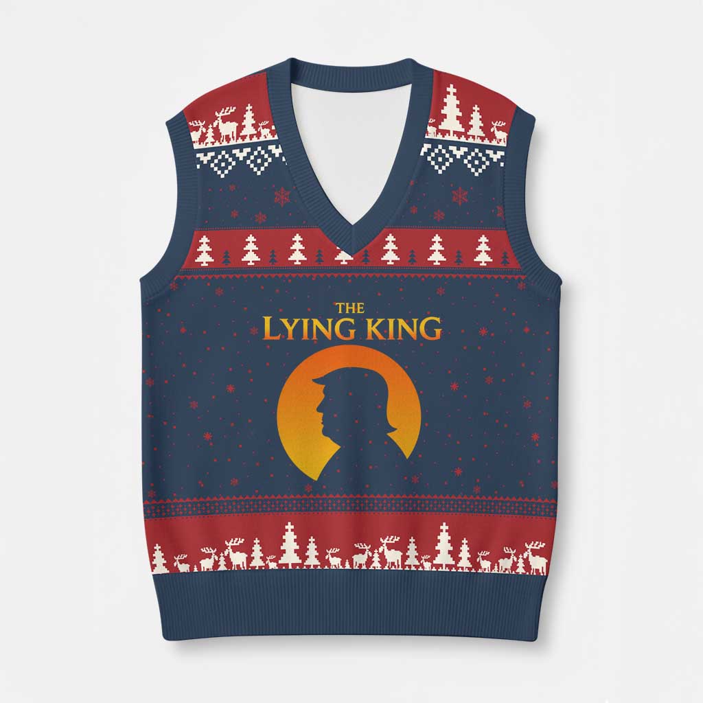 The Lying King Silhouette Sunrise Political Satire Parody Graphic V-Neck Knit Sweater Vest TS02 Navy Red Print Your Wear