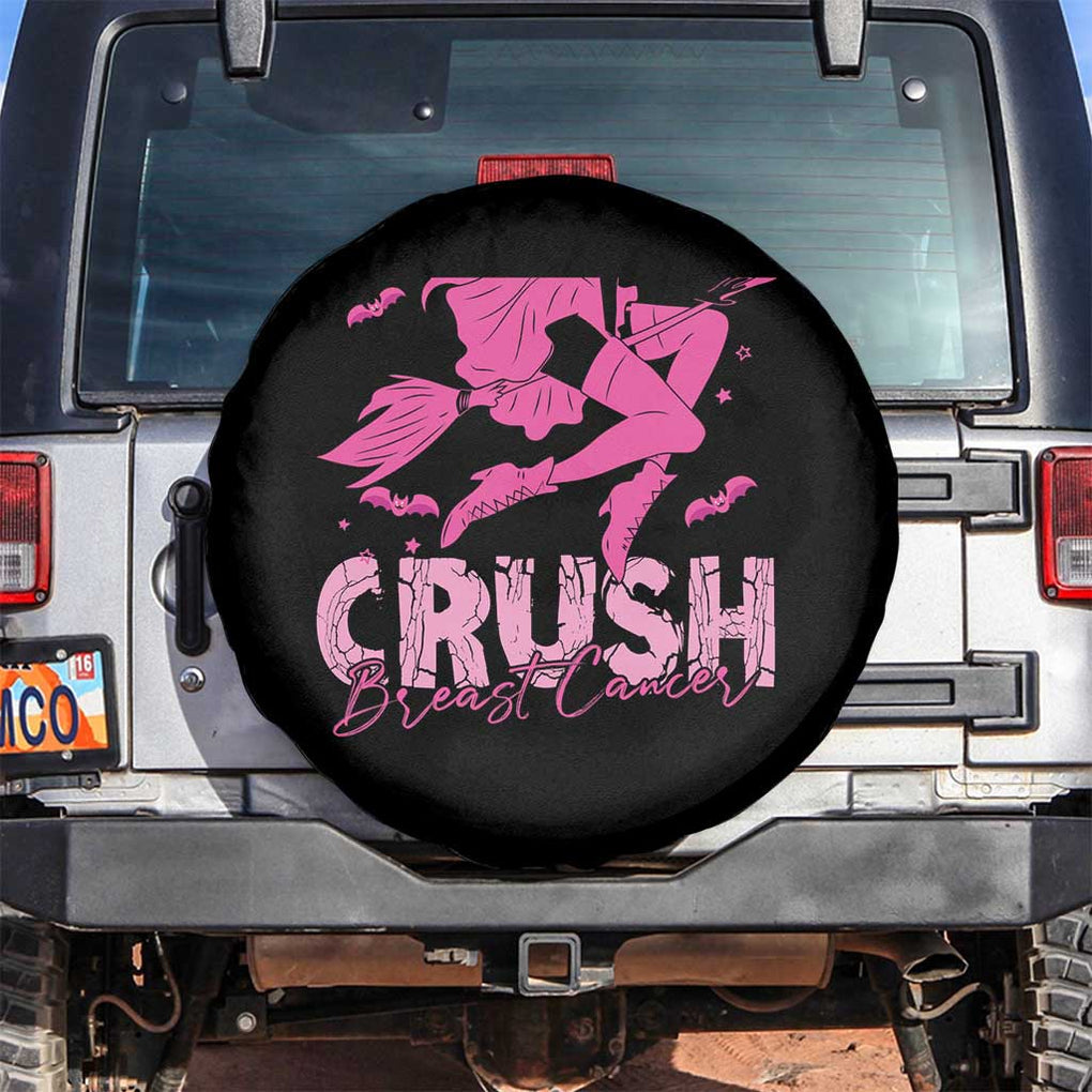 Witch Breast Cancer Spare Tire Cover Crush Breast Cancer Pink Ribbon Halloween Vibe TS02 No hole Black Print Your Wear