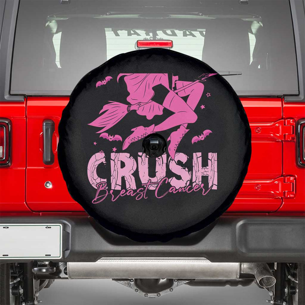Witch Breast Cancer Spare Tire Cover Crush Breast Cancer Pink Ribbon Halloween Vibe TS02 Black Print Your Wear