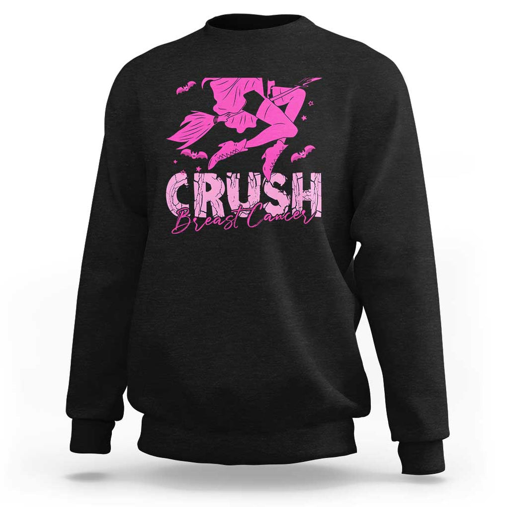 Witch Breast Cancer Sweatshirt Crush Breast Cancer Pink Ribbon Halloween Vibe TS02 Black Print Your Wear