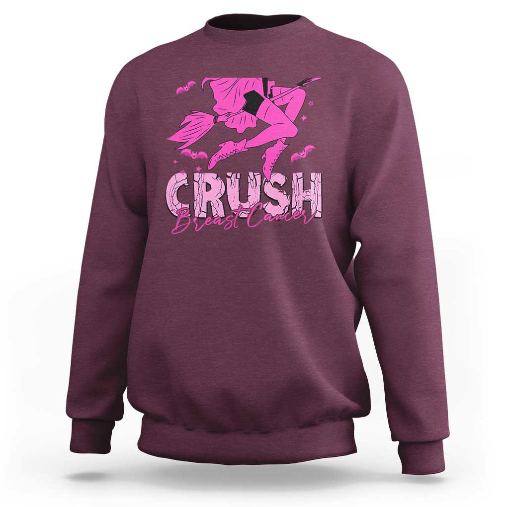 Witch Breast Cancer Sweatshirt Crush Breast Cancer Pink Ribbon Halloween Vibe TS02 Maroon Print Your Wear
