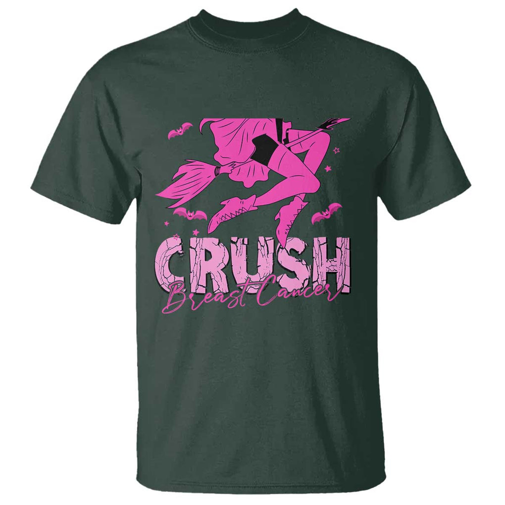 Witch Breast Cancer T Shirt Crush Breast Cancer Pink Ribbon Halloween Vibe TS02 Dark Forest Green Print Your Wear