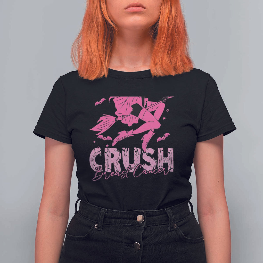 Witch Breast Cancer T Shirt For Women Crush Breast Cancer Pink Ribbon Halloween Vibe TS02 Black Print Your Wear