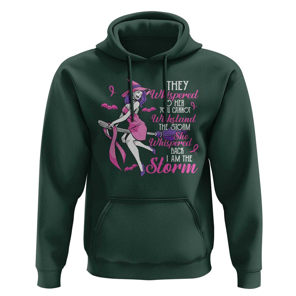 Witch Breast Cancer Hoodie I Am The Storm Support Warrior Halloween Vibe TS02 Dark Forest Green Print Your Wear