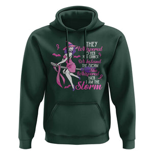 Witch Breast Cancer Hoodie I Am The Storm Support Warrior Halloween Vibe TS02 Dark Forest Green Print Your Wear