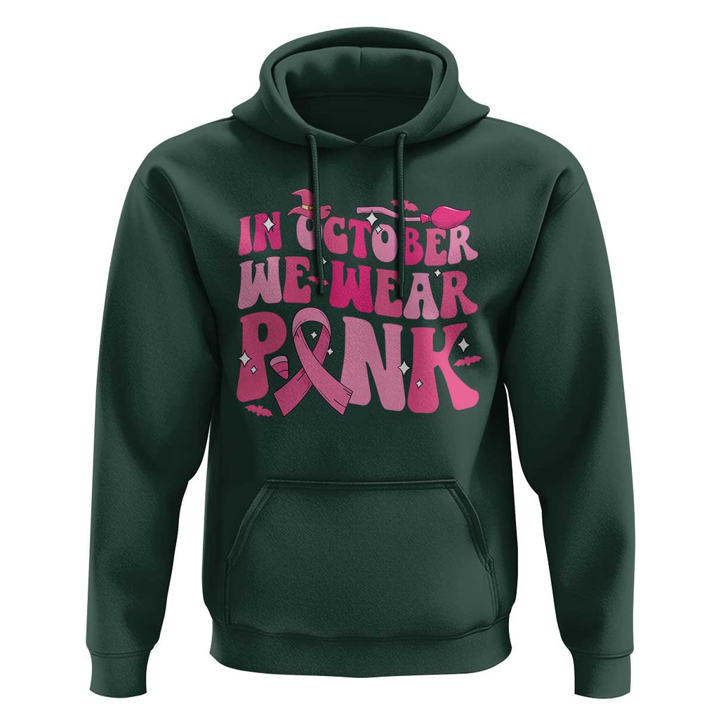 Witch Breast Cancer Hoodie In October We Wear Pink Ribbon Halloween Vibe TS02 Dark Forest Green Print Your Wear