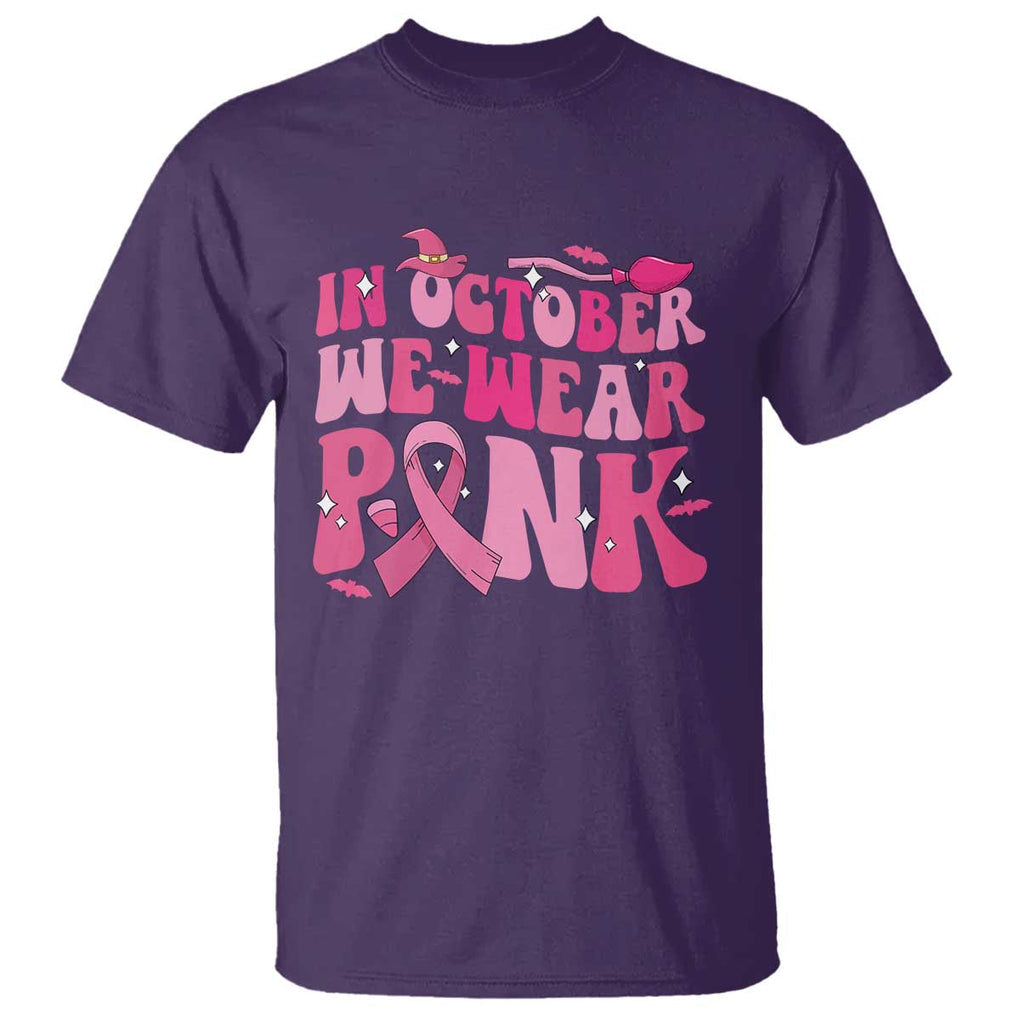 Witch Breast Cancer T Shirt In October We Wear Pink Ribbon Halloween Vibe TS02 Purple Print Your Wear