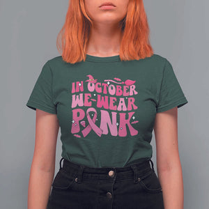 Witch Breast Cancer T Shirt For Women In October We Wear Pink Ribbon Halloween Vibe TS02 Dark Forest Green Print Your Wear