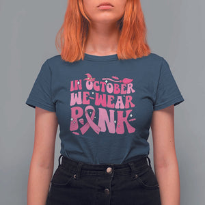 Witch Breast Cancer T Shirt For Women In October We Wear Pink Ribbon Halloween Vibe TS02 Navy Print Your Wear