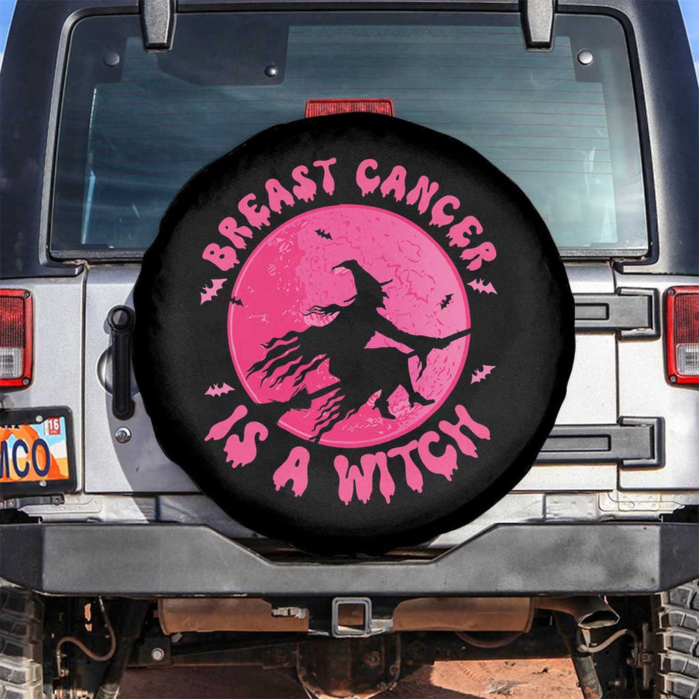 Breast Cancer Is A Witch Halloween Spare Tire Cover Pink Ribbon Support Squad TS02 No hole Black Print Your Wear