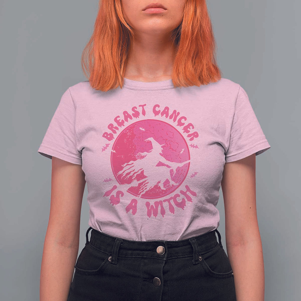 Breast Cancer Is A Witch T Shirt For Women Halloween Pink Ribbon Support Warriors TS02 Light Pink Print Your Wear