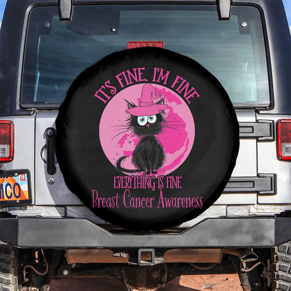 Breast Cancer Black Cat Spare Tire Cover It's Fine I'm Fine Everything's Fine Warrior TS02 No hole Black Print Your Wear