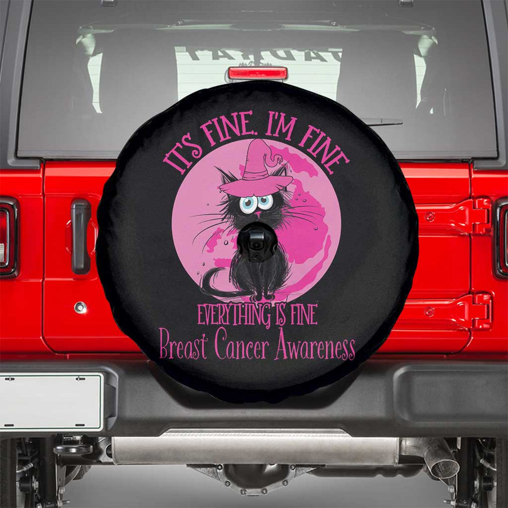 Breast Cancer Black Cat Spare Tire Cover It's Fine I'm Fine Everything's Fine Warrior TS02 Black Print Your Wear