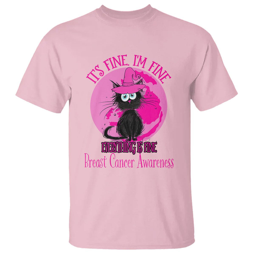 Breast Cancer Cat T Shirt It's Fine I'm Fine Everything's Fine Black Cat Breast Cancer Warrior TS02 Light Pink Printyourwear