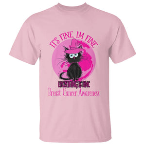 Breast Cancer Cat T Shirt It's Fine I'm Fine Everything's Fine Black Cat Breast Cancer Warrior TS02 Light Pink Printyourwear