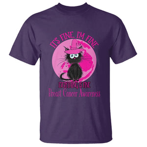 Breast Cancer Cat T Shirt It's Fine I'm Fine Everything's Fine Black Cat Breast Cancer Warrior TS02 Purple Printyourwear