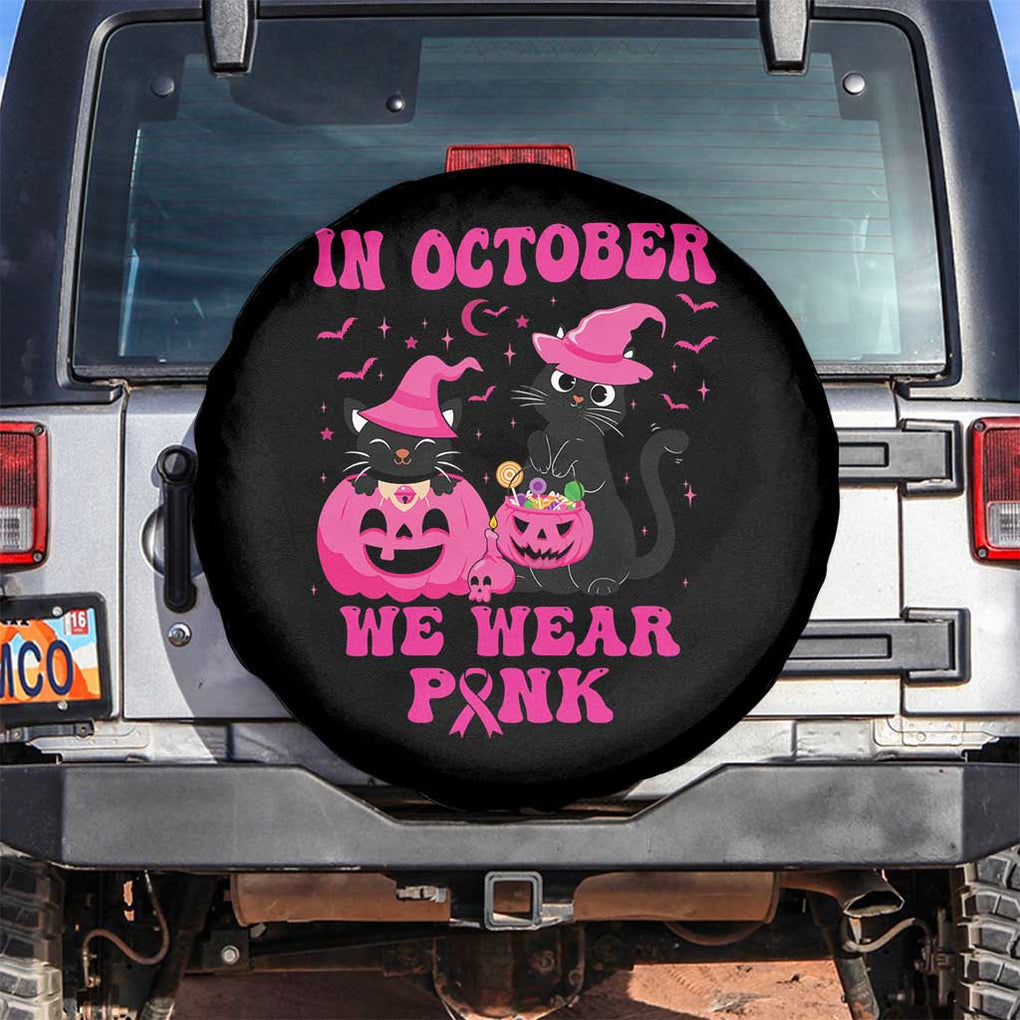 Breast Cancer Black Cat Spare Tire Cover In October We Wear Pink Halloween TS02 No hole Black Print Your Wear
