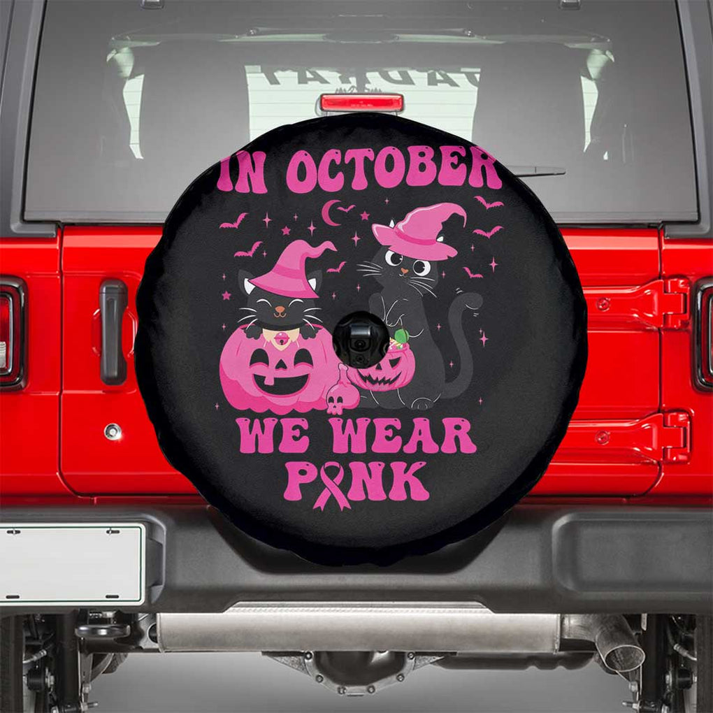 Breast Cancer Black Cat Spare Tire Cover In October We Wear Pink Halloween TS02 Black Print Your Wear