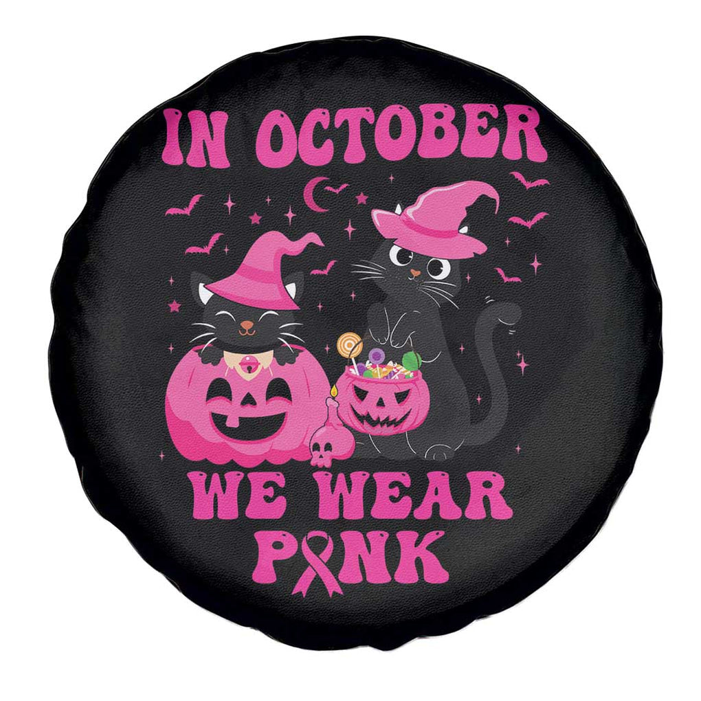 Breast Cancer Black Cat Spare Tire Cover In October We Wear Pink Halloween TS02 Print Your Wear