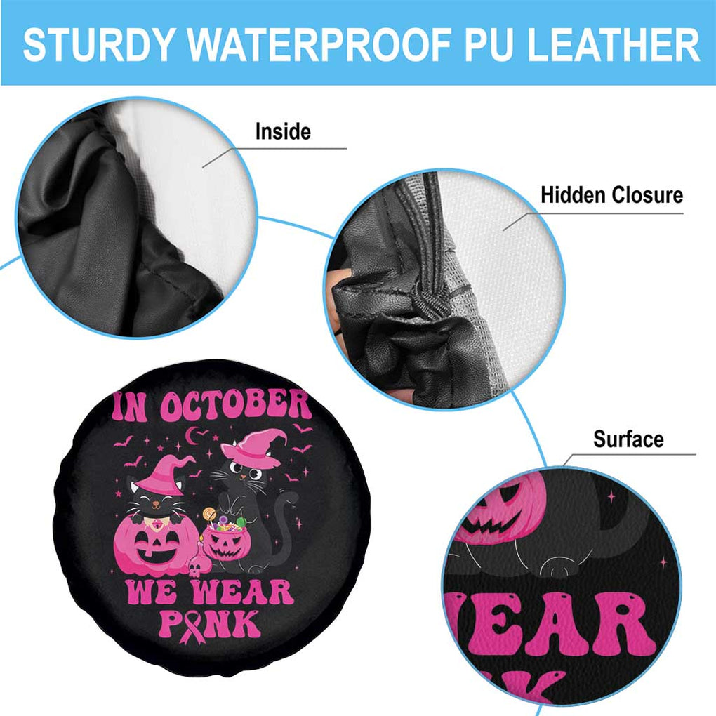 Breast Cancer Black Cat Spare Tire Cover In October We Wear Pink Halloween TS02 Print Your Wear