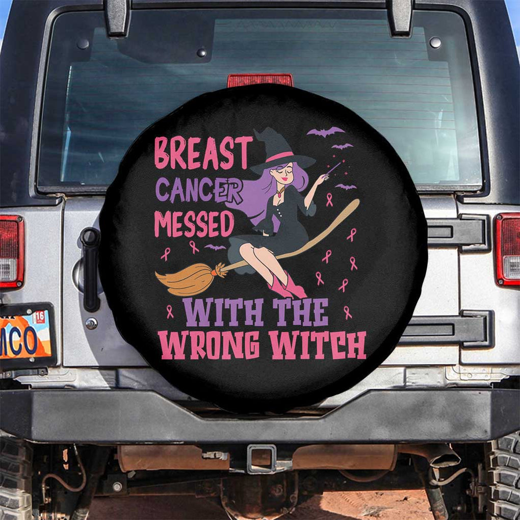 Breast Cancer Messed With Wrong Witch Spare Tire Cover Riding Stick Pink Ribbon Halloween Spooky Vibe TS02 No hole Black Print Your Wear