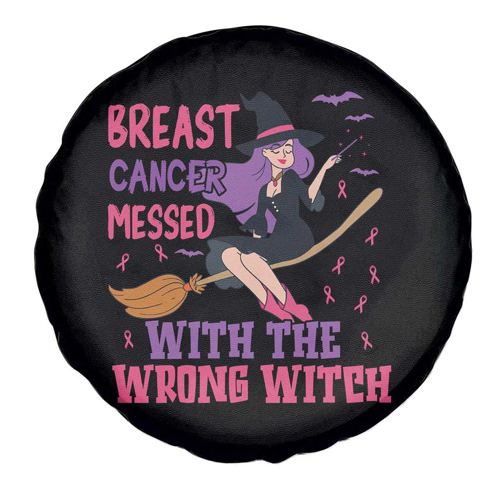 Breast Cancer Messed With Wrong Witch Spare Tire Cover Riding Stick Pink Ribbon Halloween Spooky Vibe TS02 Print Your Wear