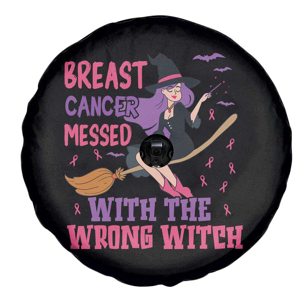 Breast Cancer Messed With Wrong Witch Spare Tire Cover Riding Stick Pink Ribbon Halloween Spooky Vibe TS02 Print Your Wear