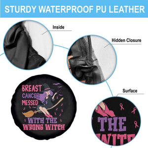 Breast Cancer Messed With Wrong Witch Spare Tire Cover Riding Stick Pink Ribbon Halloween Spooky Vibe TS02 Print Your Wear