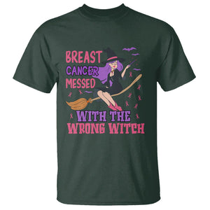 Breast Cancer Witch T Shirt Breast Cancer Messed With Wrong Witch Riding Stick Pink Ribbon Halloween Witch TS02 Dark Forest Green Printyourwear