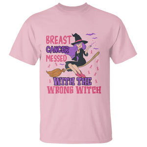 Breast Cancer Witch T Shirt Breast Cancer Messed With Wrong Witch Riding Stick Pink Ribbon Halloween Witch TS02 Light Pink Printyourwear