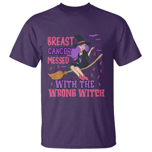 Breast Cancer Witch T Shirt Breast Cancer Messed With Wrong Witch Riding Stick Pink Ribbon Halloween Witch TS02 Purple Printyourwear