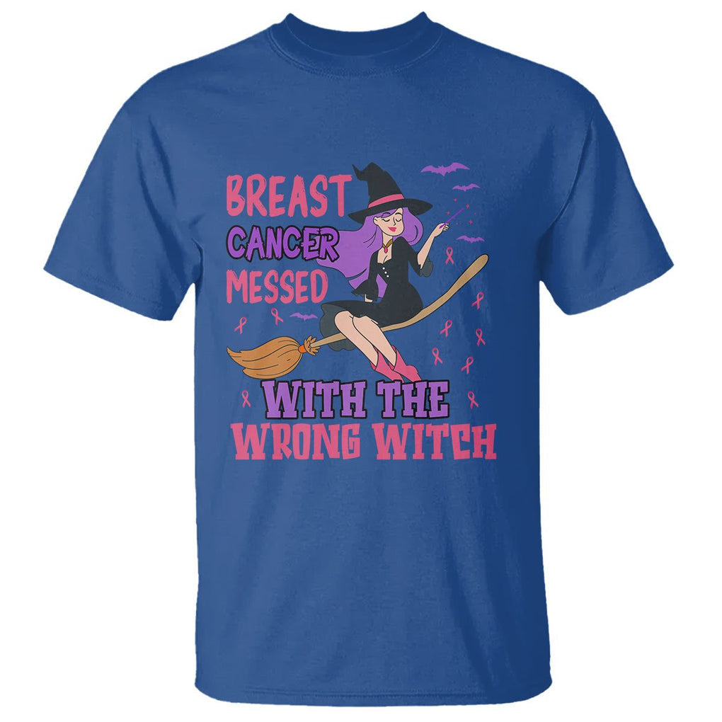 Breast Cancer Witch T Shirt Breast Cancer Messed With Wrong Witch Riding Stick Pink Ribbon Halloween Witch TS02 Royal Blue Printyourwear