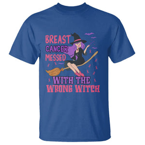 Breast Cancer Witch T Shirt Breast Cancer Messed With Wrong Witch Riding Stick Pink Ribbon Halloween Witch TS02 Royal Blue Printyourwear