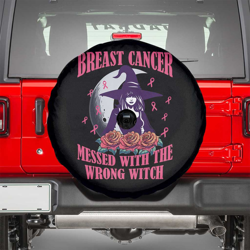 Breast Cancer Messed With Wrong Witch Spare Tire Cover Pink Ribbon Halloween Vibe TS02 Black Print Your Wear