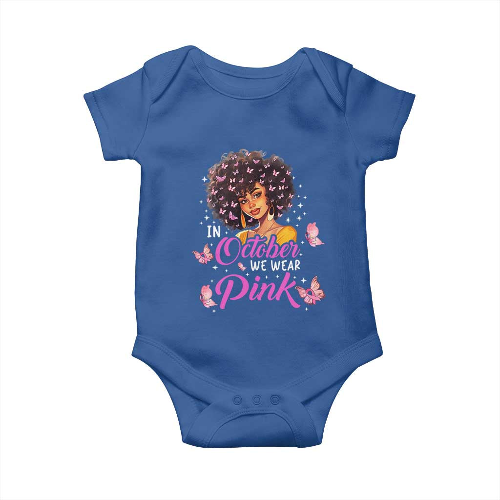 Breast Cancer Awareness Baby Onesie In October We Wear Pink Black Afro Woman TS02 Royal Blue Print Your Wear