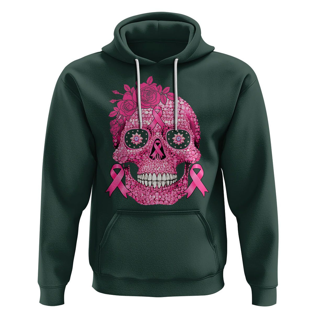 Sugar Skull Breast Cancer Hoodie Pink Ribbon Support Squad Breast Cancer Warrior Girls Women TS02 Dark Forest Green Printyourwear