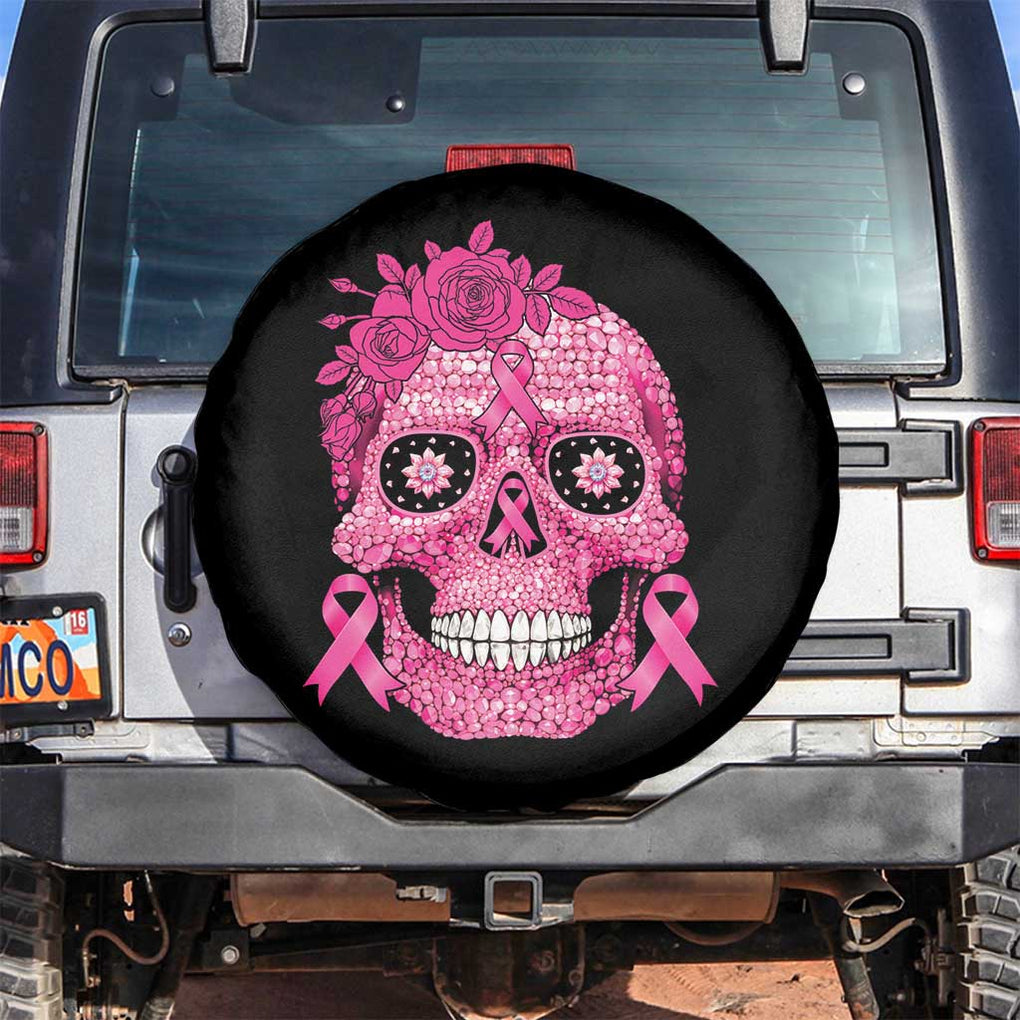 Breast Cancer Sugar Skull Spare Tire Cover Pink Ribbon Support Squad TS02 No hole Black Print Your Wear