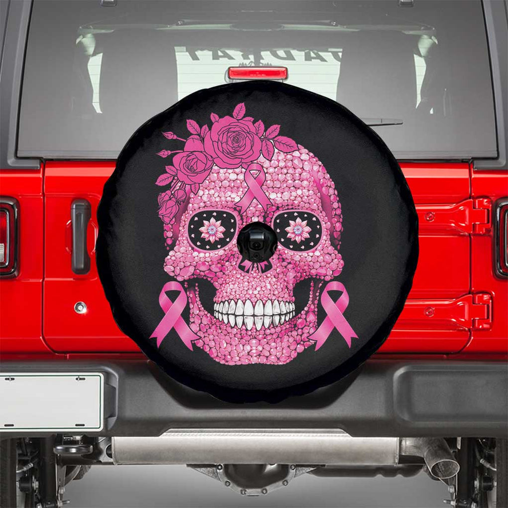 Breast Cancer Sugar Skull Spare Tire Cover Pink Ribbon Support Squad TS02 Black Print Your Wear