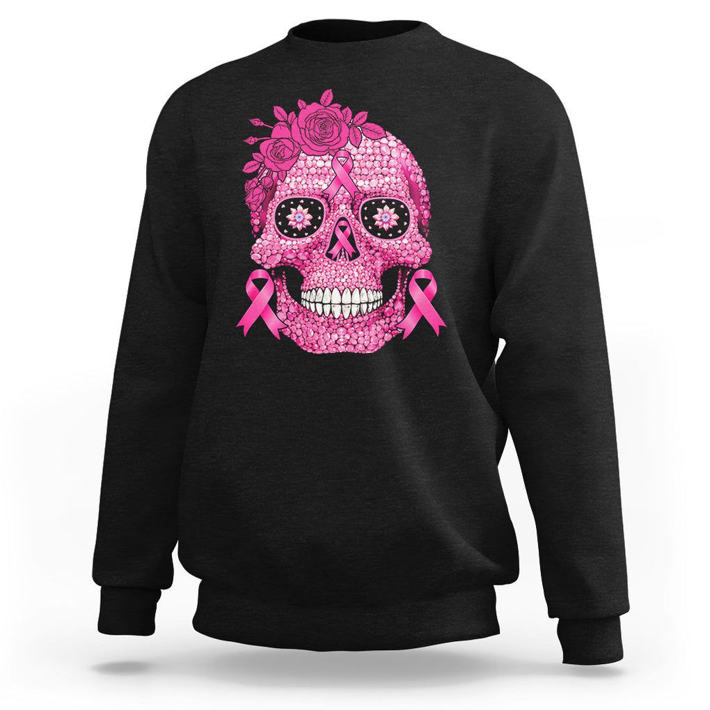 Sugar Skull Breast Cancer Sweatshirt Pink Ribbon Support Squad Breast Cancer Warrior Girls Women TS02 Black Printyourwear
