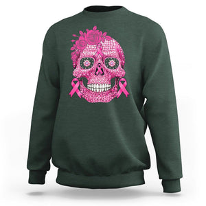 Sugar Skull Breast Cancer Sweatshirt Pink Ribbon Support Squad Breast Cancer Warrior Girls Women TS02 Dark Forest Green Printyourwear