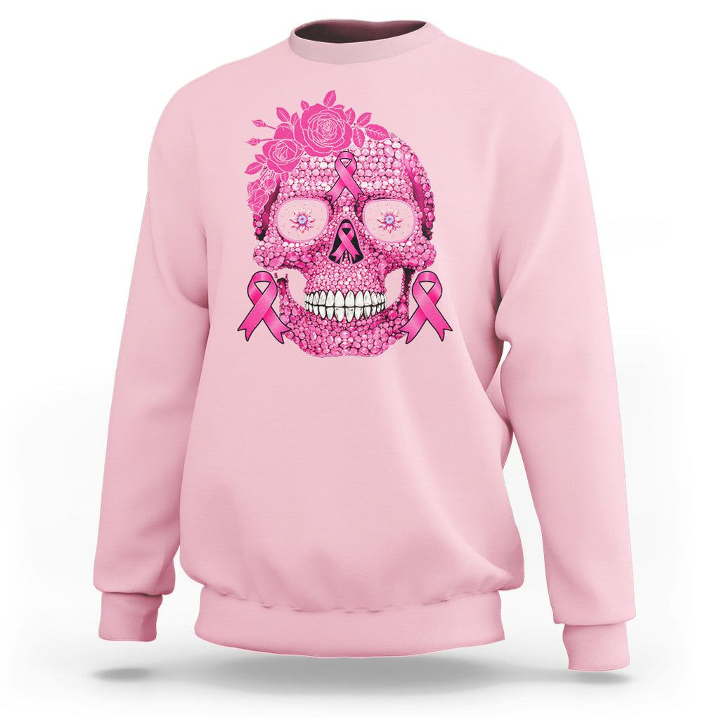 Sugar Skull Breast Cancer Sweatshirt Pink Ribbon Support Squad Breast Cancer Warrior Girls Women TS02 Light Pink Printyourwear