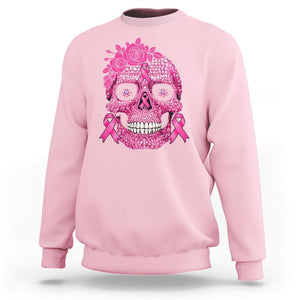 Sugar Skull Breast Cancer Sweatshirt Pink Ribbon Support Squad Breast Cancer Warrior Girls Women TS02 Light Pink Printyourwear