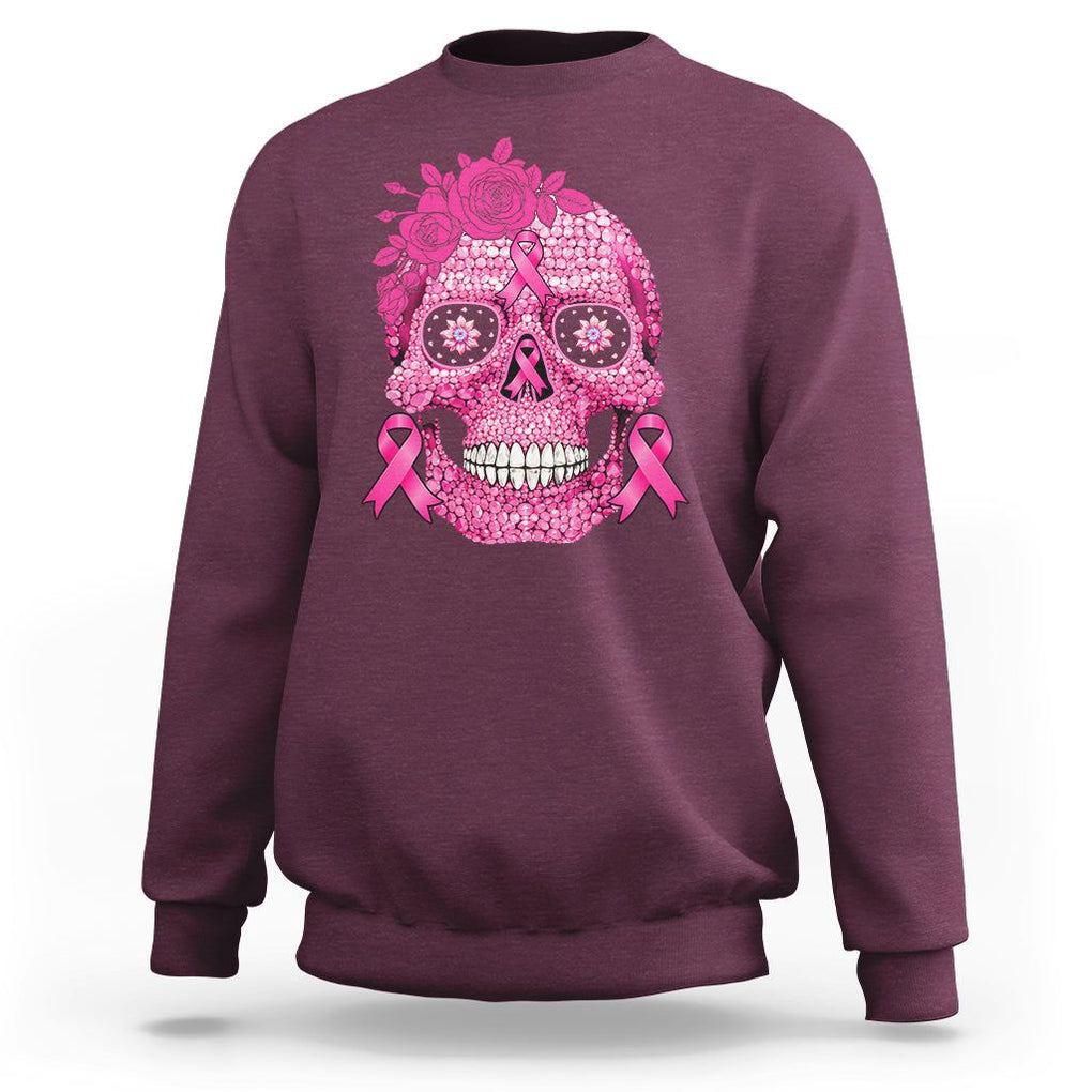 Sugar Skull Breast Cancer Sweatshirt Pink Ribbon Support Squad Breast Cancer Warrior Girls Women TS02 Maroon Printyourwear
