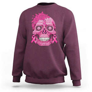 Sugar Skull Breast Cancer Sweatshirt Pink Ribbon Support Squad Breast Cancer Warrior Girls Women TS02 Maroon Printyourwear