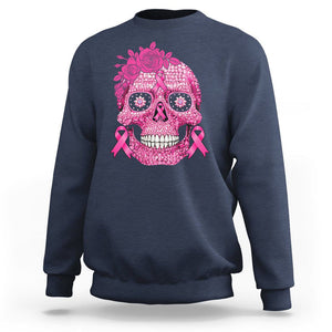 Sugar Skull Breast Cancer Sweatshirt Pink Ribbon Support Squad Breast Cancer Warrior Girls Women TS02 Navy Printyourwear
