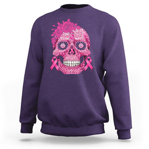 Sugar Skull Breast Cancer Sweatshirt Pink Ribbon Support Squad Breast Cancer Warrior Girls Women TS02 Purple Printyourwear
