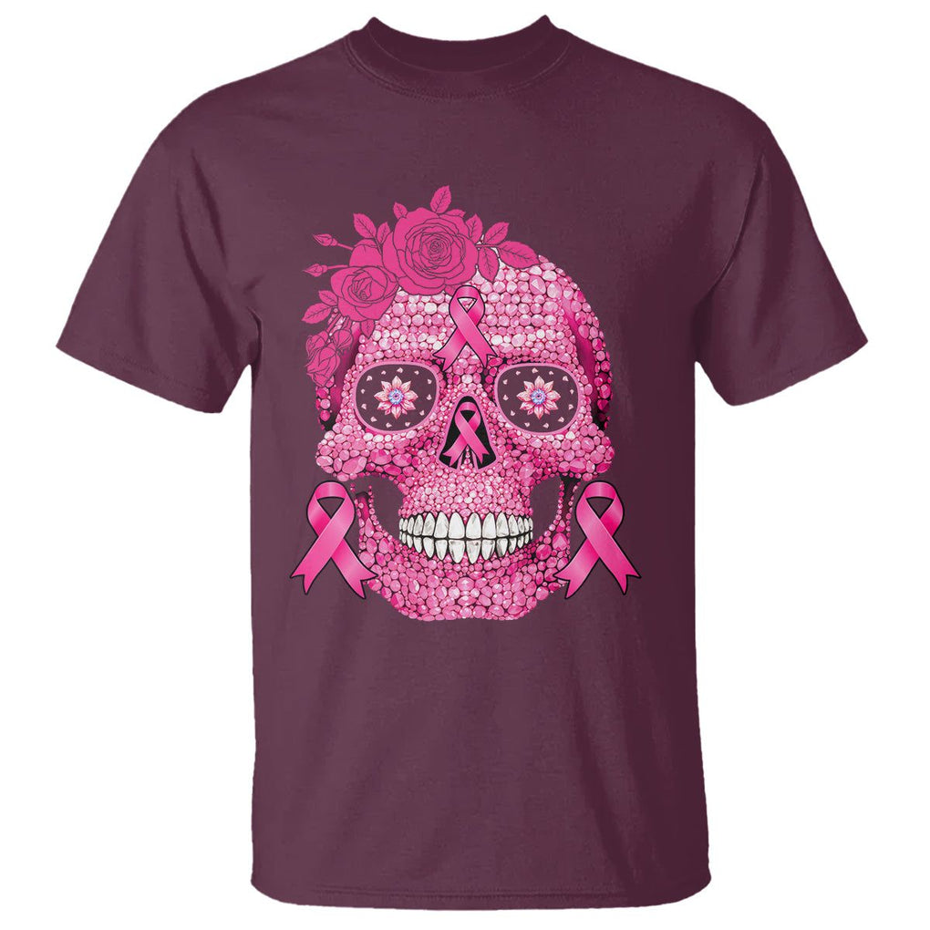 Sugar Skull Breast Cancer T Shirt Pink Ribbon Support Squad Breast Cancer Warrior Girls Women TS02 Maroon Printyourwear