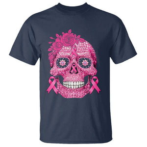 Sugar Skull Breast Cancer T Shirt Pink Ribbon Support Squad Breast Cancer Warrior Girls Women TS02 Navy Printyourwear